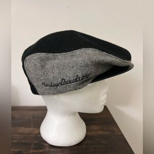 Harley-Davidson Two-Tone Black and Gray wool leather newsboy Cap XL